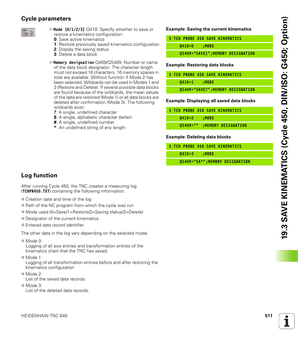 Cycle parameters, Log function | HEIDENHAIN TNC 640 (34059x-01) Cycle programming User Manual | Page 511 / 549