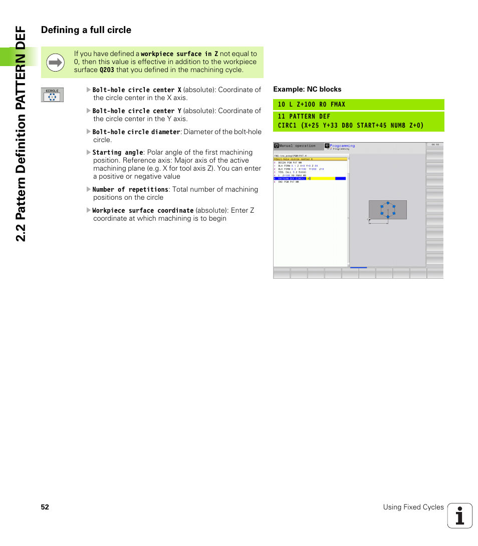 Defining a full circle | HEIDENHAIN TNC 640 (34059x-01) Cycle programming User Manual | Page 52 / 549