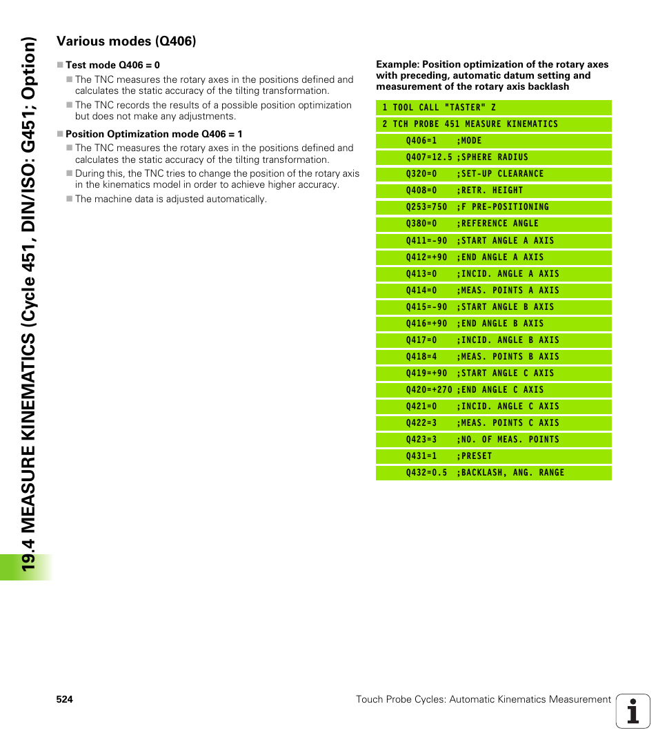 Various modes (q406) | HEIDENHAIN TNC 640 (34059x-01) Cycle programming User Manual | Page 524 / 549