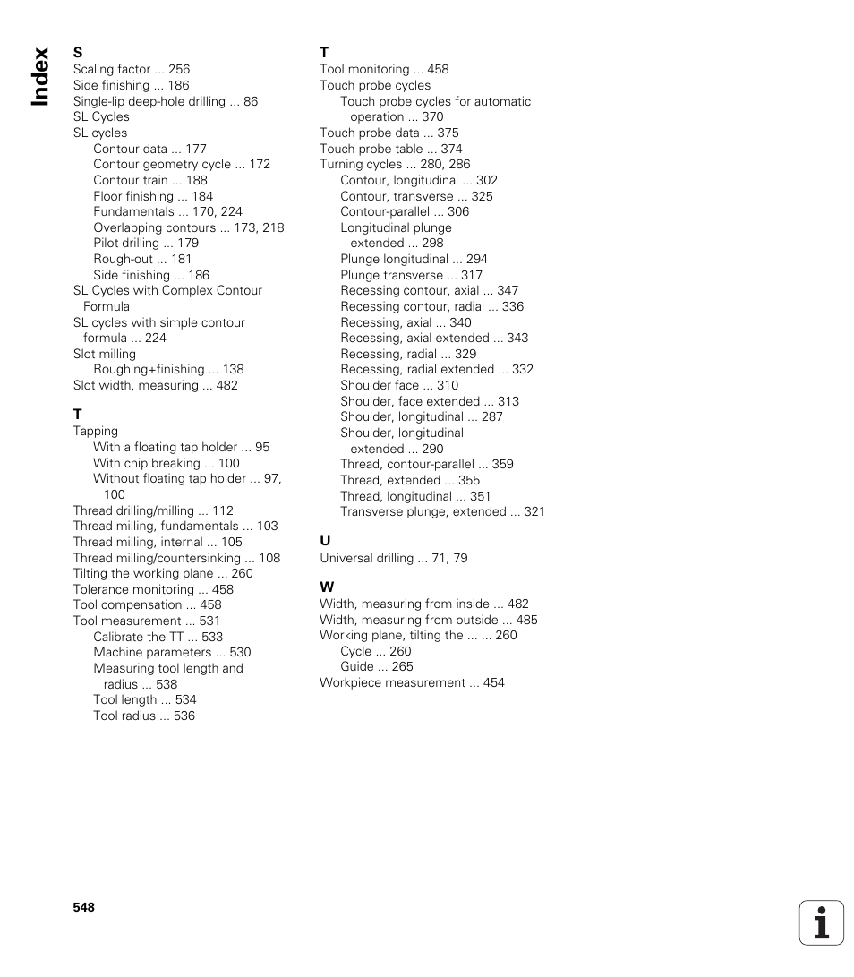 Index | HEIDENHAIN TNC 640 (34059x-01) Cycle programming User Manual | Page 548 / 549