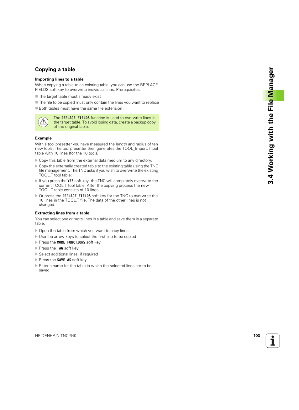 Copying a table, 4 w o rk ing with the file manag e r | HEIDENHAIN TNC 640 (34059x-01) ISO programming User Manual | Page 103 / 519