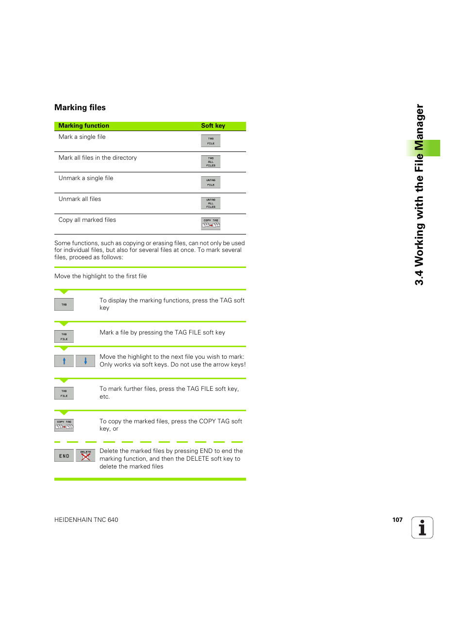 Marking files, 4 w o rk ing with the file manag e r | HEIDENHAIN TNC 640 (34059x-01) ISO programming User Manual | Page 107 / 519
