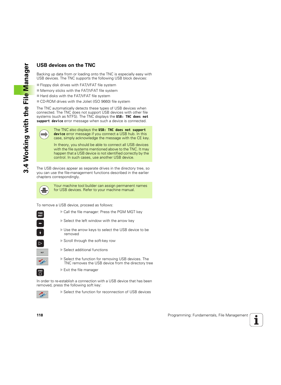 Usb devices on the tnc, 4 w o rk ing with the file manag e r | HEIDENHAIN TNC 640 (34059x-01) ISO programming User Manual | Page 118 / 519