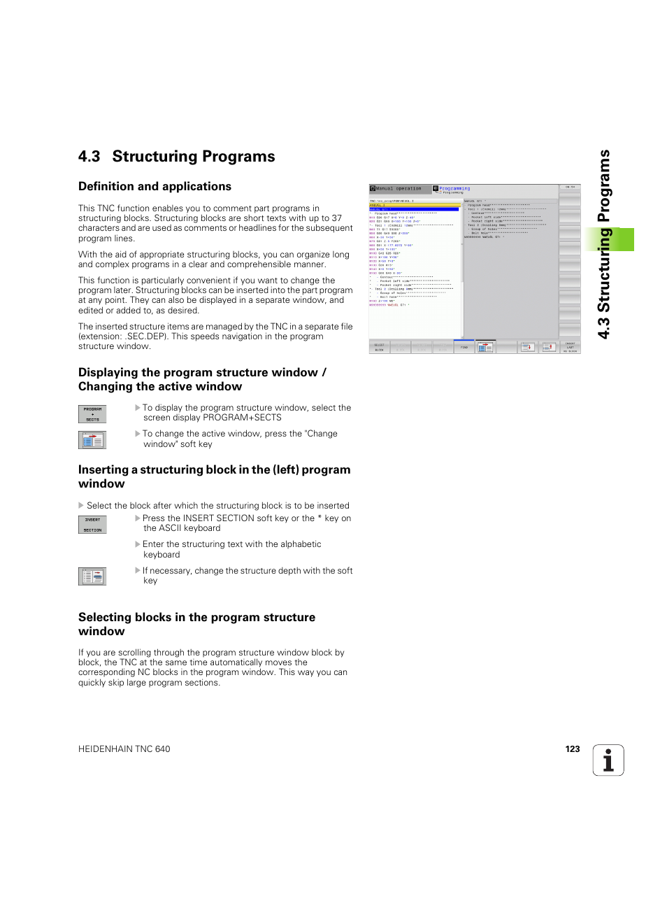 3 structuring programs, Definition and applications, Selecting blocks in the program structure window | HEIDENHAIN TNC 640 (34059x-01) ISO programming User Manual | Page 123 / 519