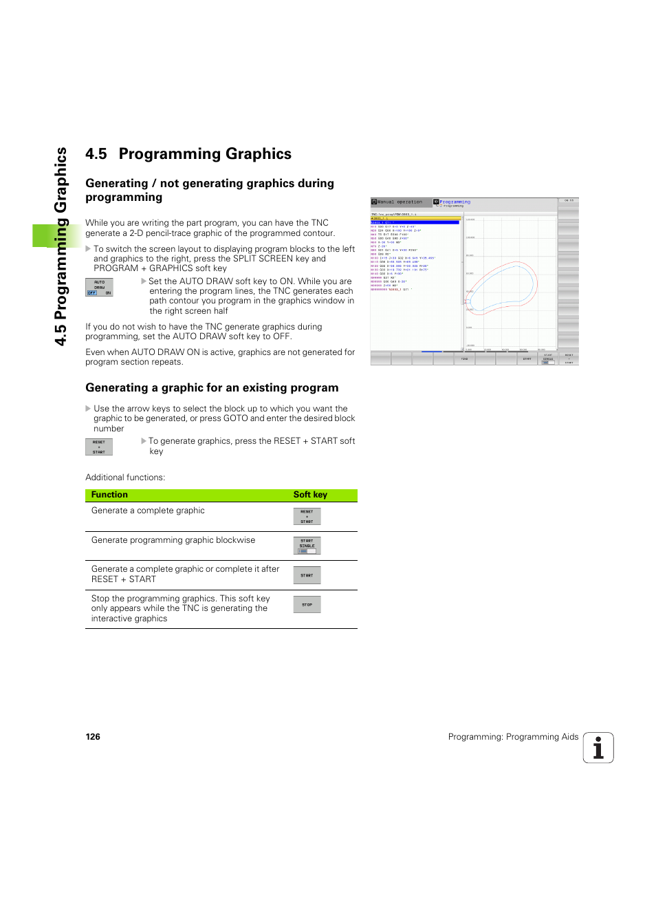 5 programming graphics, Generating a graphic for an existing program, 5 pr ogr amming gr aphics 4.5 programming graphics | HEIDENHAIN TNC 640 (34059x-01) ISO programming User Manual | Page 126 / 519