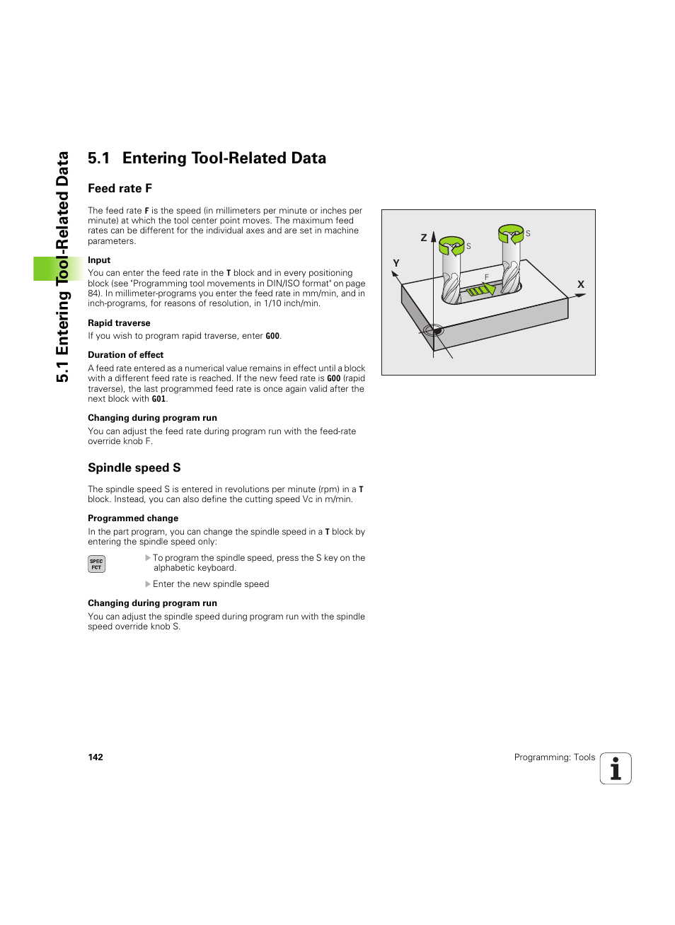 1 entering tool-related data, Feed rate f, Spindle speed s | HEIDENHAIN TNC 640 (34059x-01) ISO programming User Manual | Page 142 / 519