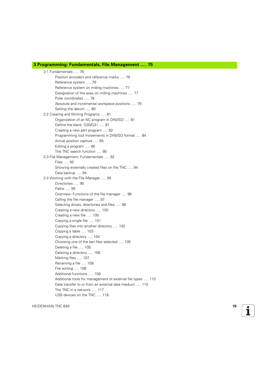 HEIDENHAIN TNC 640 (34059x-01) ISO programming User Manual | Page 15 / 519