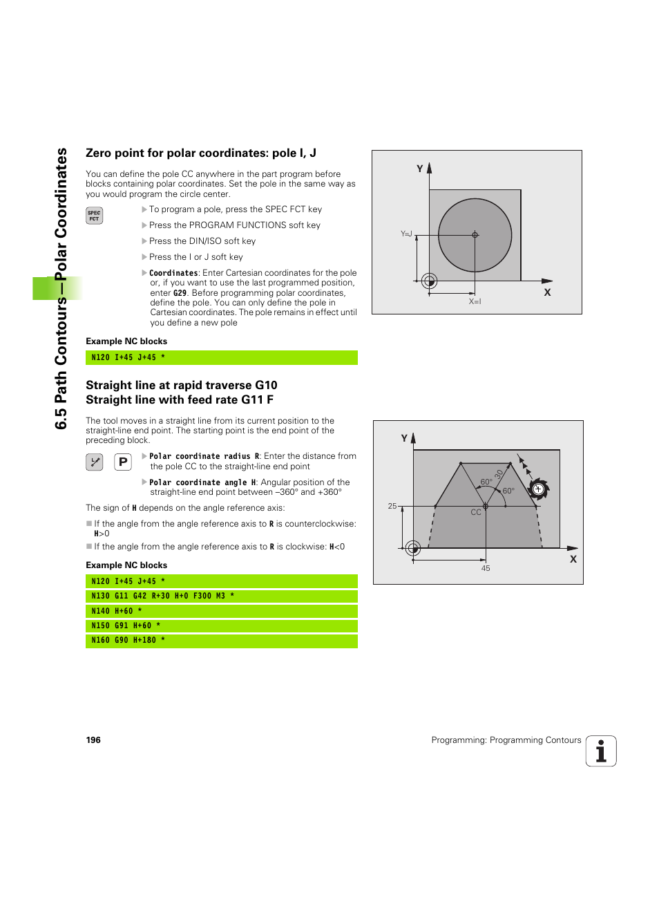 Zero point for polar coordinates: pole i, j, 5 p a th cont ours—p o lar coor dinat e s | HEIDENHAIN TNC 640 (34059x-01) ISO programming User Manual | Page 196 / 519