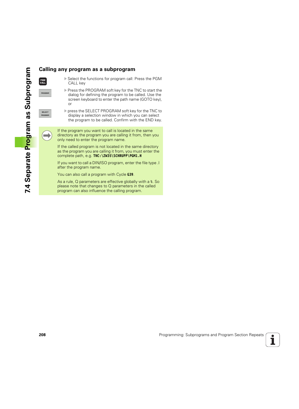 Calling any program as a subprogram, 4 separ a te pr ogr am as subpr ogr am | HEIDENHAIN TNC 640 (34059x-01) ISO programming User Manual | Page 208 / 519