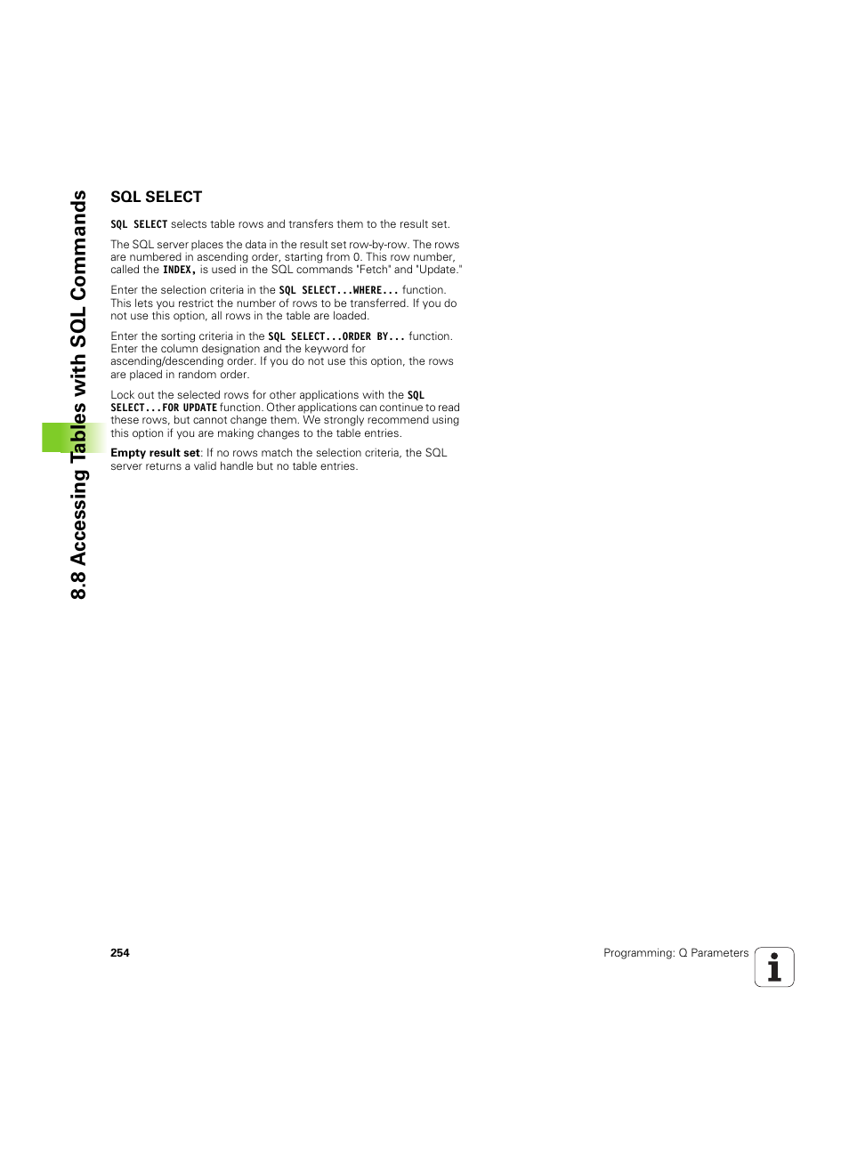 Sql select, 8 a c cessing t a bles with sql commands | HEIDENHAIN TNC 640 (34059x-01) ISO programming User Manual | Page 254 / 519