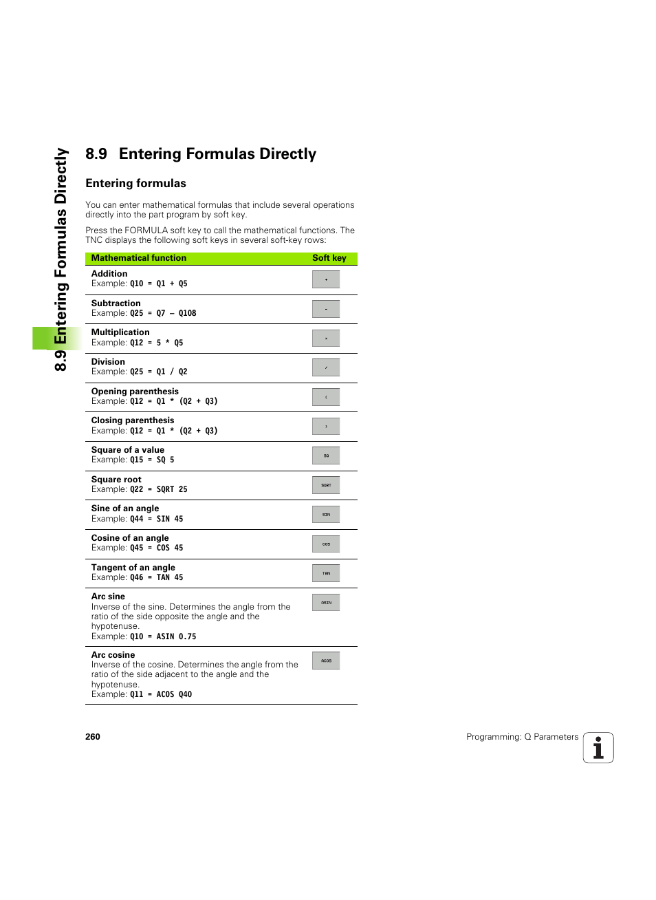9 entering formulas directly, Entering formulas | HEIDENHAIN TNC 640 (34059x-01) ISO programming User Manual | Page 260 / 519