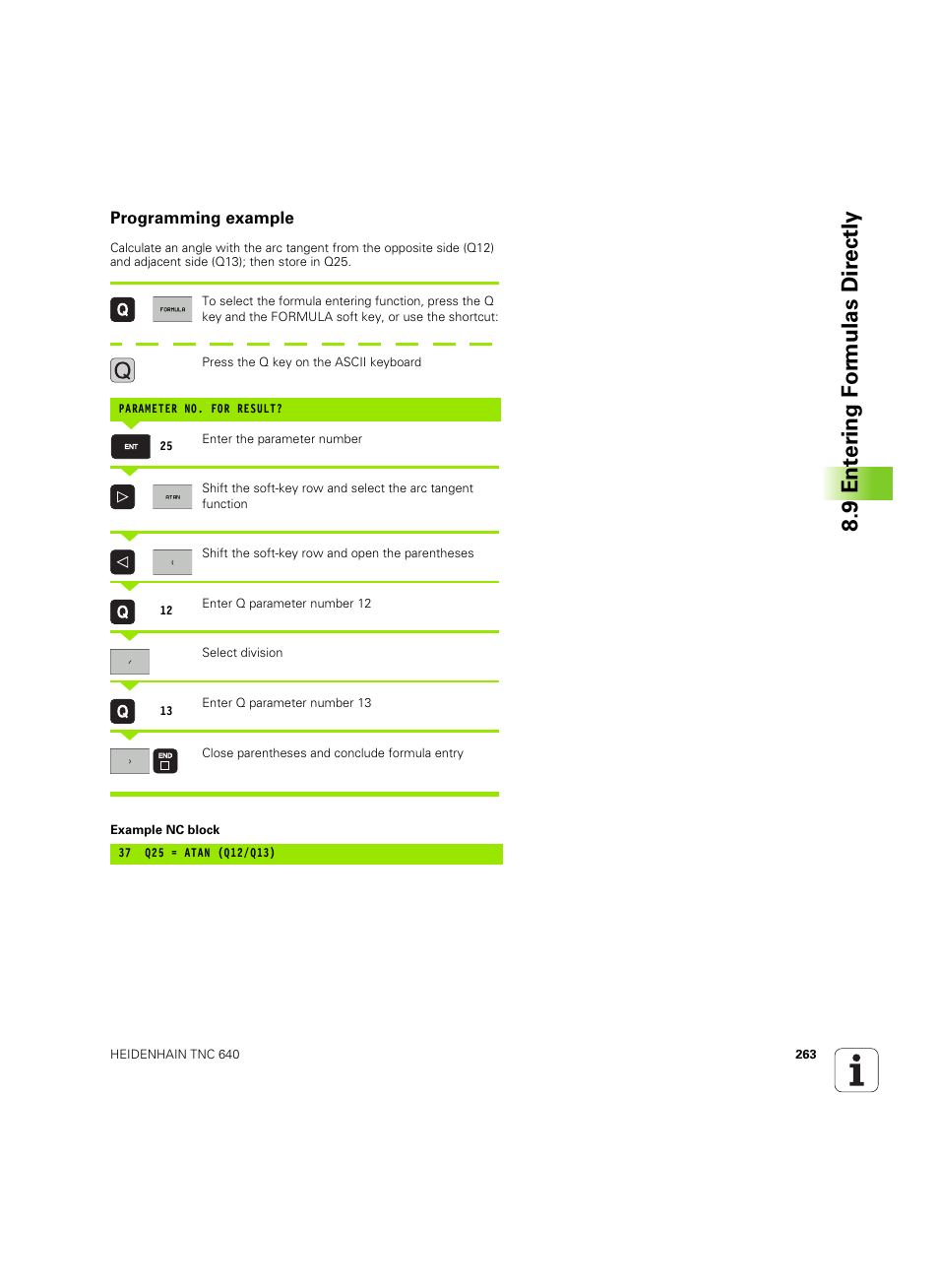 Programming example, 9 ent er ing f o rm ulas dir e ctly | HEIDENHAIN TNC 640 (34059x-01) ISO programming User Manual | Page 263 / 519