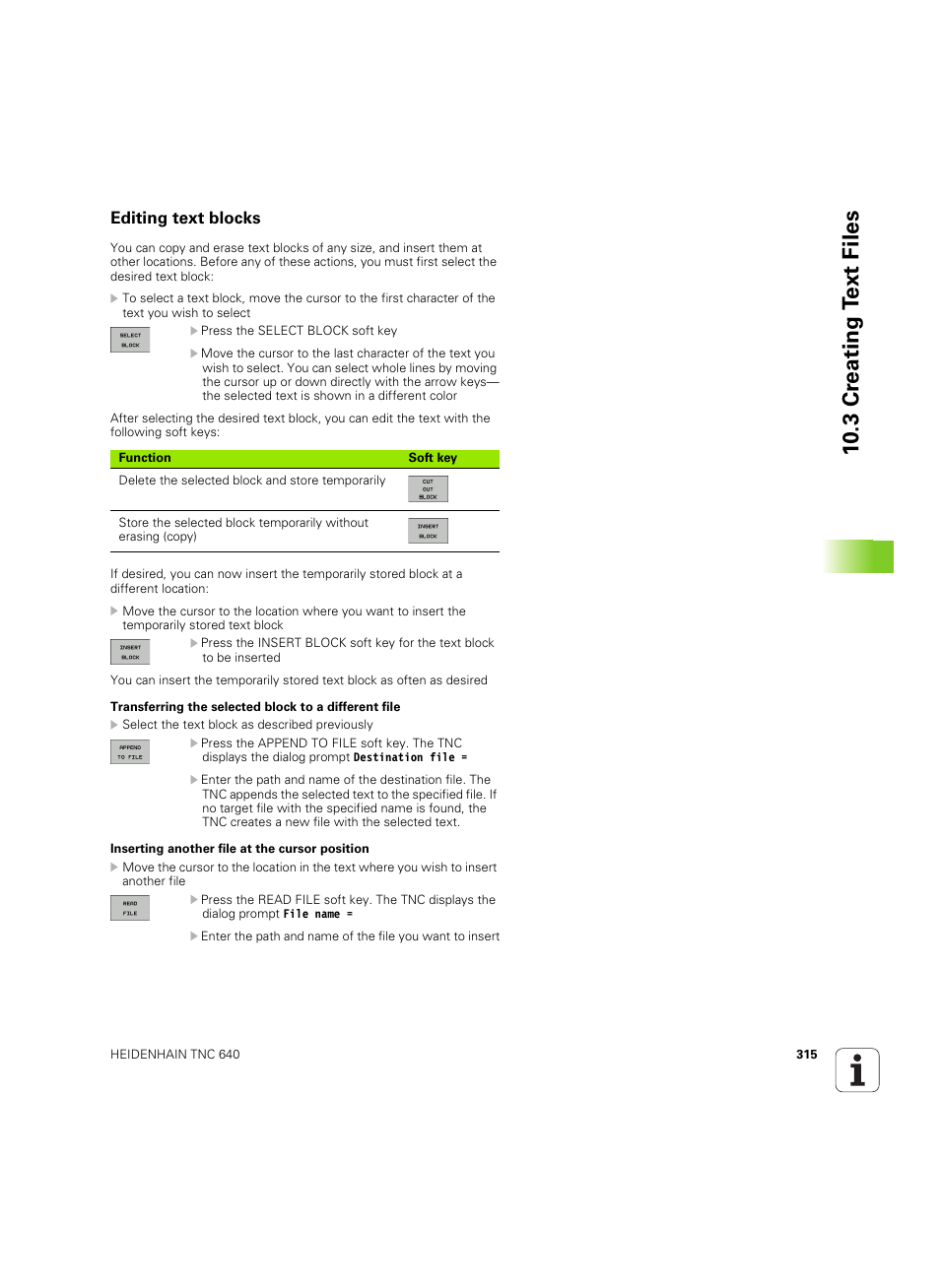 Editing text blocks, 10 .3 cr eating t ext files | HEIDENHAIN TNC 640 (34059x-01) ISO programming User Manual | Page 315 / 519