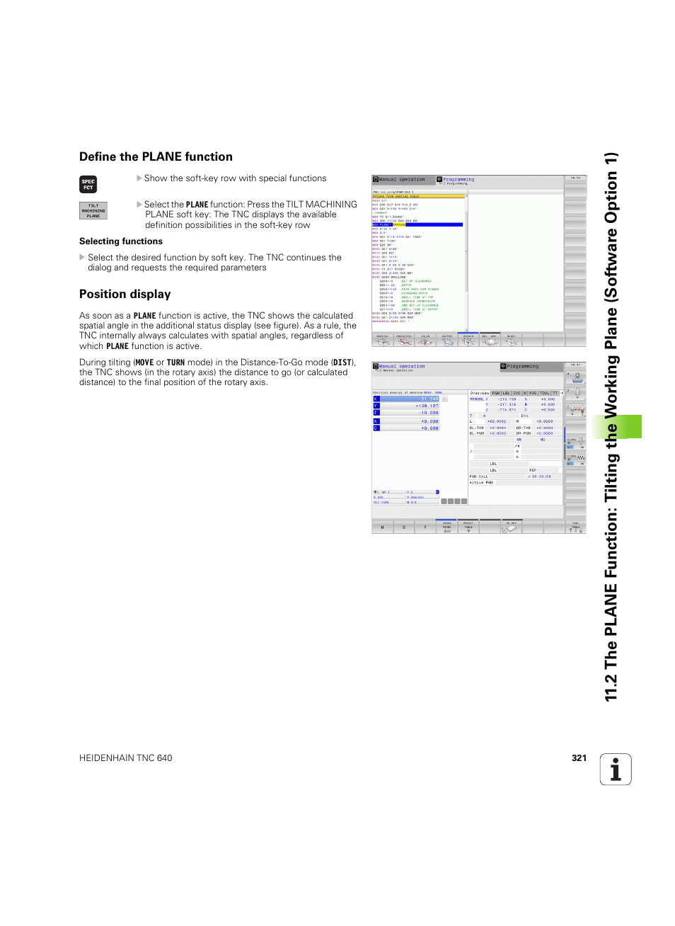 Define the plane function, Position display | HEIDENHAIN TNC 640 (34059x-01) ISO programming User Manual | Page 321 / 519