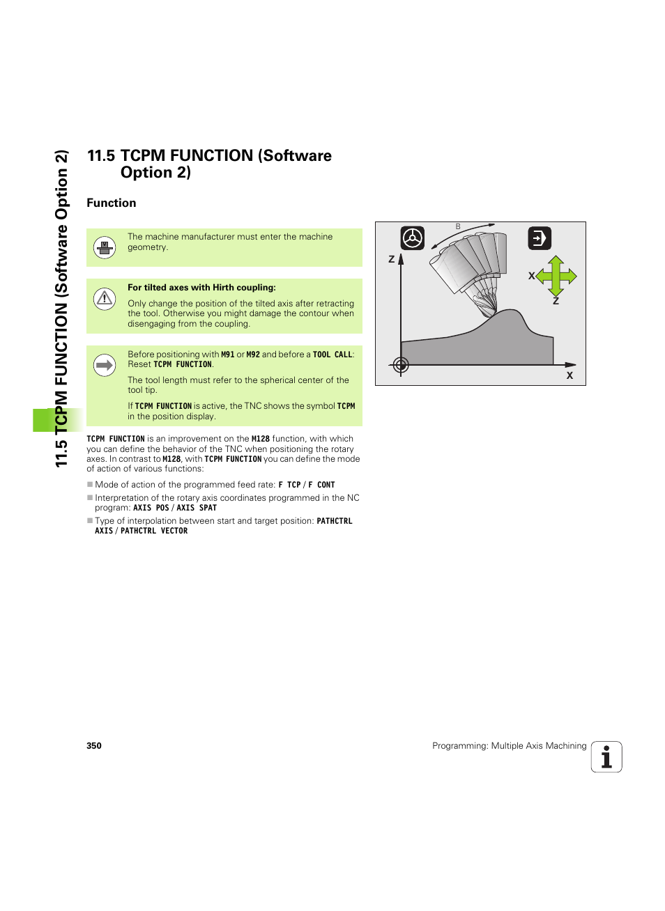 5 tcpm function (software option 2), Function | HEIDENHAIN TNC 640 (34059x-01) ISO programming User Manual | Page 350 / 519