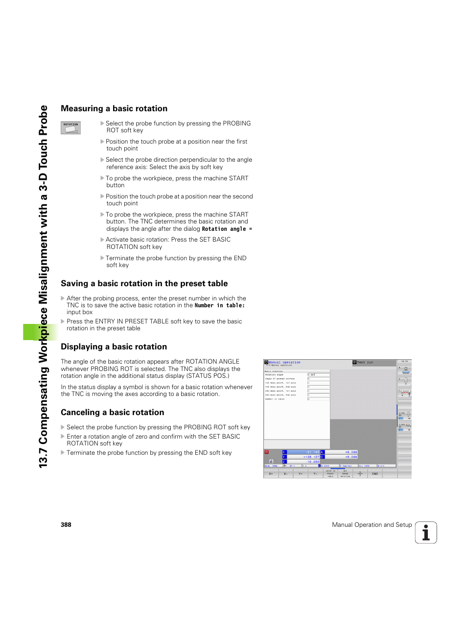 Measuring a basic rotation, Saving a basic rotation in the preset table, Displaying a basic rotation | Canceling a basic rotation | HEIDENHAIN TNC 640 (34059x-01) ISO programming User Manual | Page 388 / 519