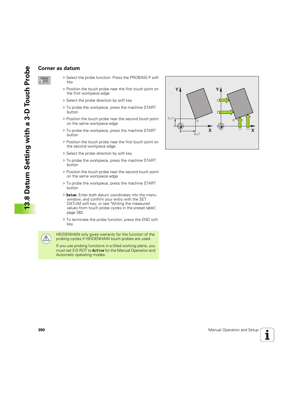 Corner as datum, 8 d a tu m set ting with a 3-d t o uc h pr obe | HEIDENHAIN TNC 640 (34059x-01) ISO programming User Manual | Page 390 / 519