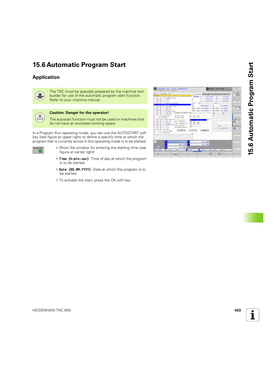 6 automatic program start, Application | HEIDENHAIN TNC 640 (34059x-01) ISO programming User Manual | Page 433 / 519