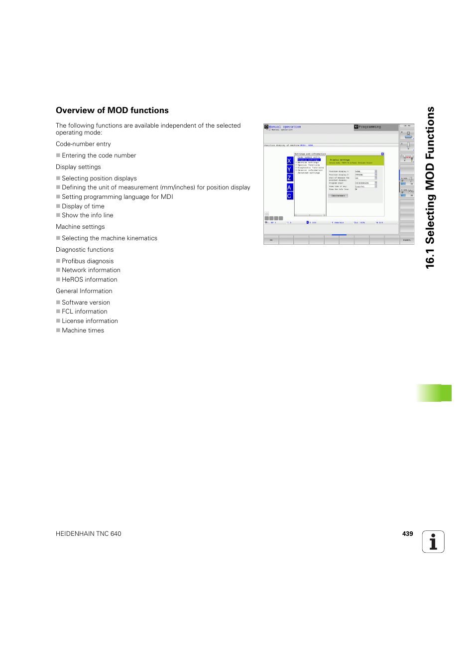 Overview of mod functions, 1 selecting mod f unctions | HEIDENHAIN TNC 640 (34059x-01) ISO programming User Manual | Page 439 / 519