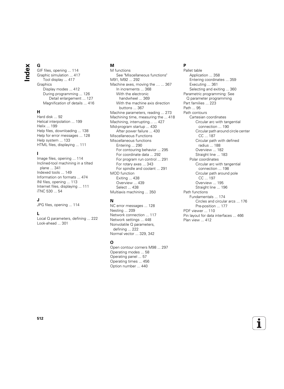 Index | HEIDENHAIN TNC 640 (34059x-01) ISO programming User Manual | Page 512 / 519