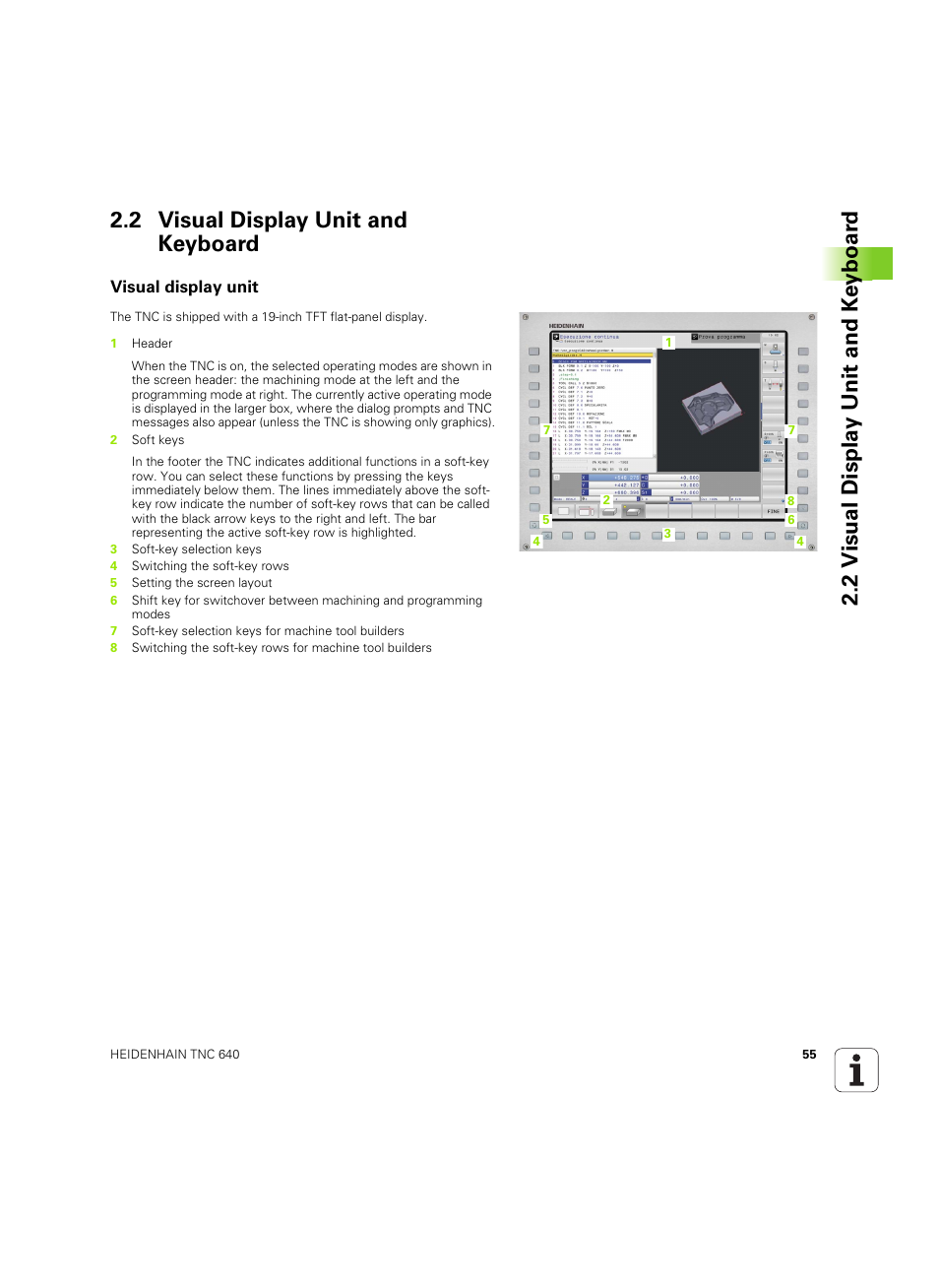 2 visual display unit and keyboard, Visual display unit | HEIDENHAIN TNC 640 (34059x-01) ISO programming User Manual | Page 55 / 519