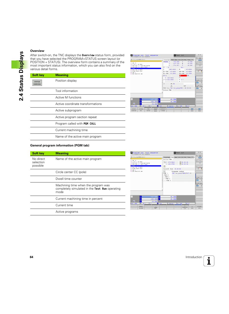 4 stat us displa ys | HEIDENHAIN TNC 640 (34059x-01) ISO programming User Manual | Page 64 / 519