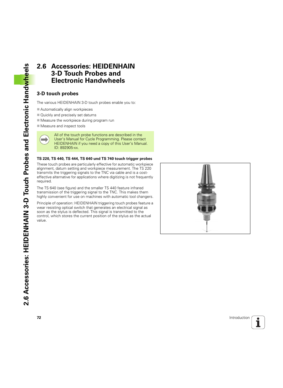 D touch probes | HEIDENHAIN TNC 640 (34059x-01) ISO programming User Manual | Page 72 / 519