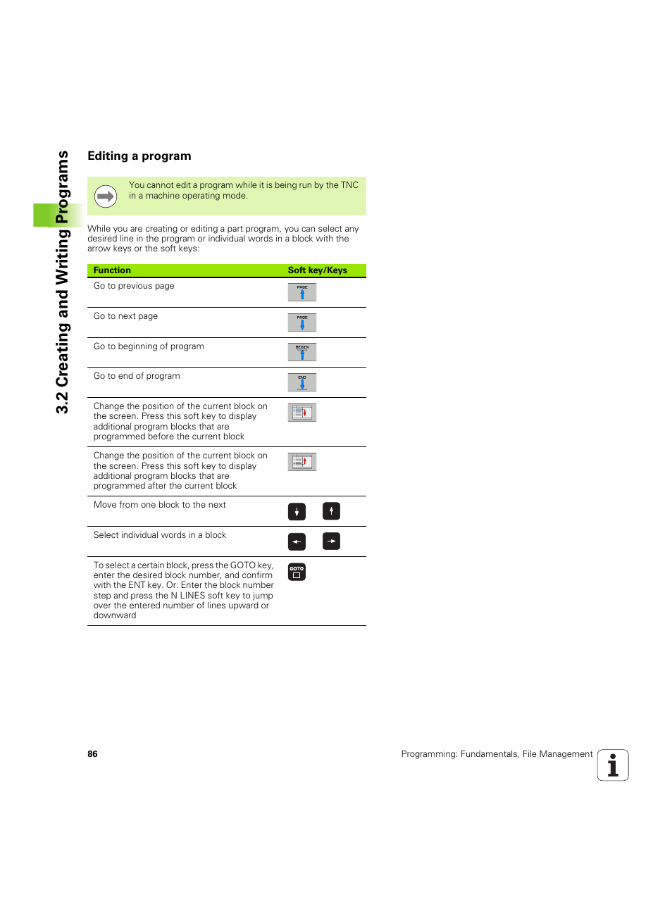 Editing a program, 2 cr eating and w riting pr ogr a ms | HEIDENHAIN TNC 640 (34059x-01) ISO programming User Manual | Page 86 / 519