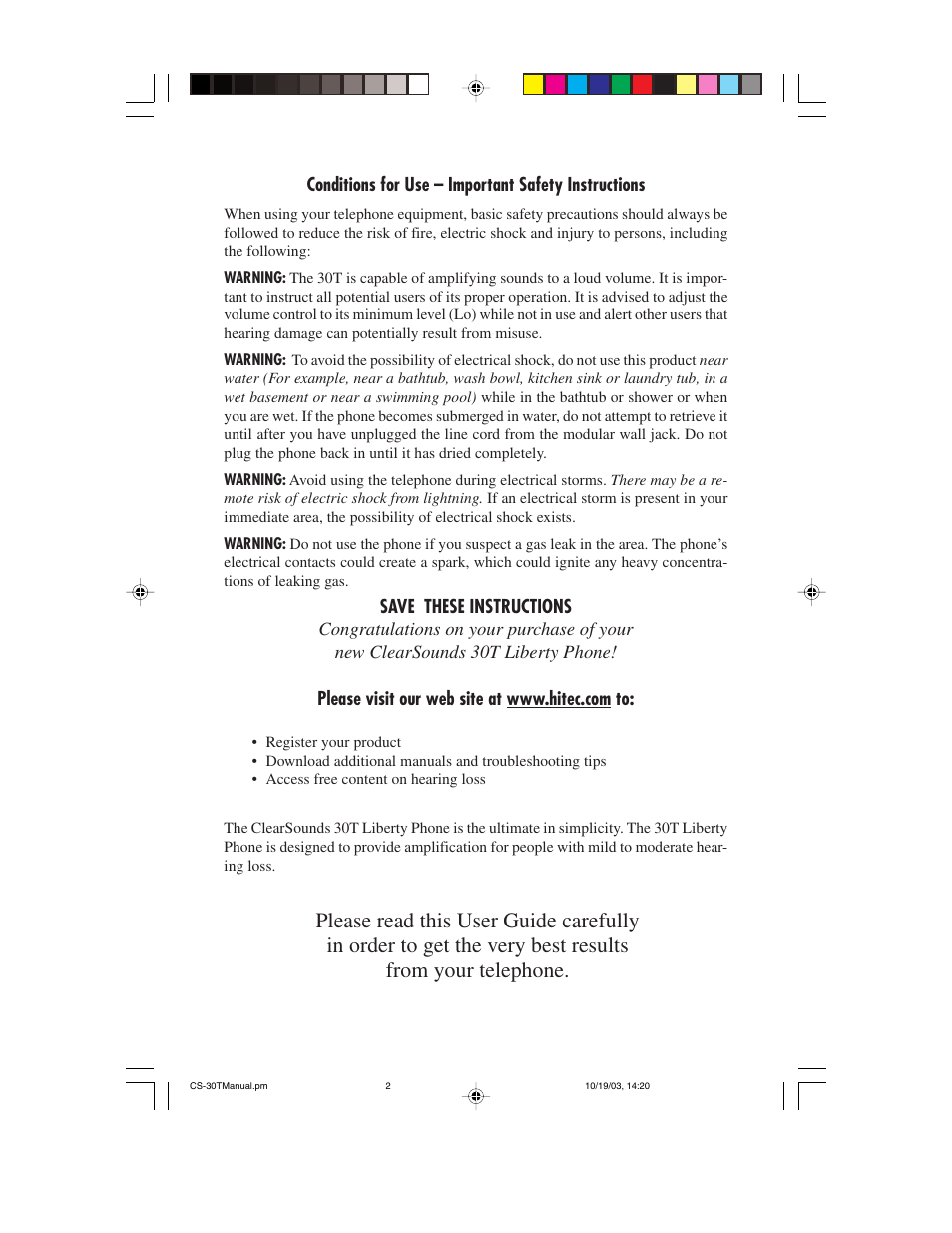 ClearSounds 30T User Manual | Page 2 / 8