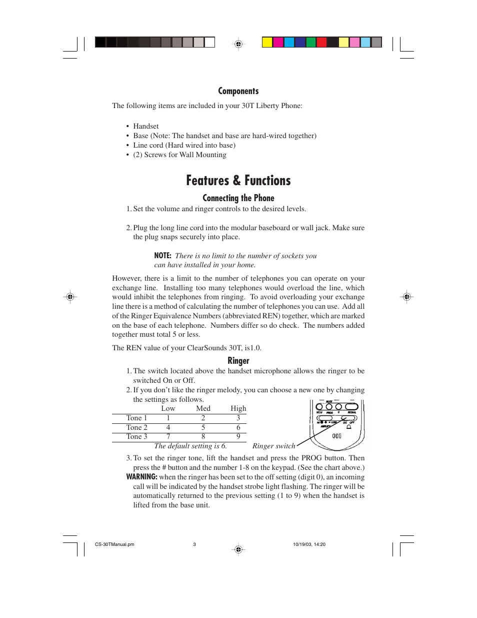 Features & functions | ClearSounds 30T User Manual | Page 3 / 8