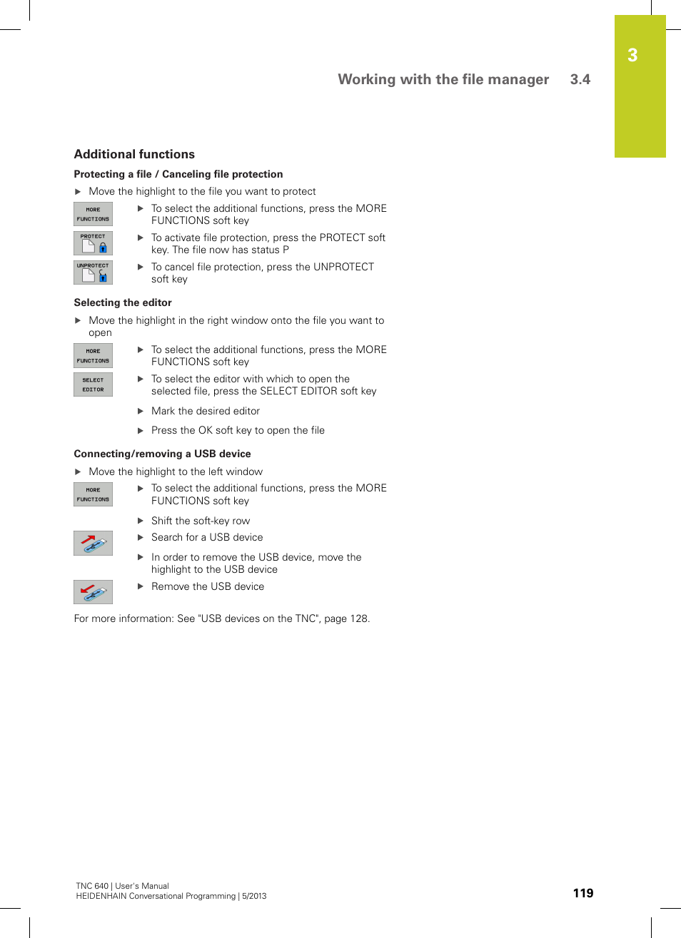 Additional functions, Working with the file manager 3.4 | HEIDENHAIN TNC 640 (34059x-02) User Manual | Page 119 / 662