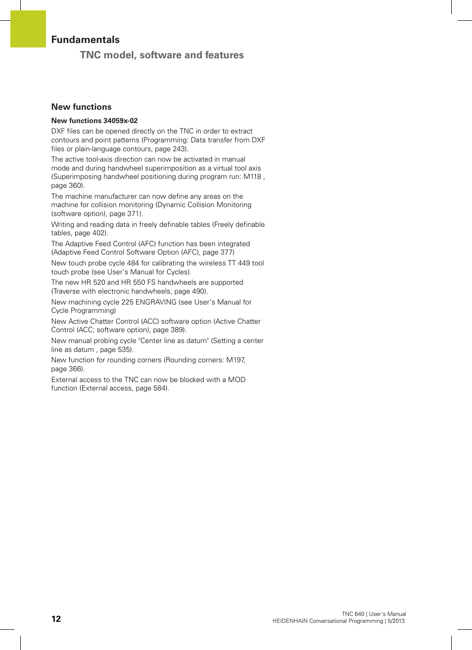 New functions, Fundamentals tnc model, software and features | HEIDENHAIN TNC 640 (34059x-02) User Manual | Page 12 / 662