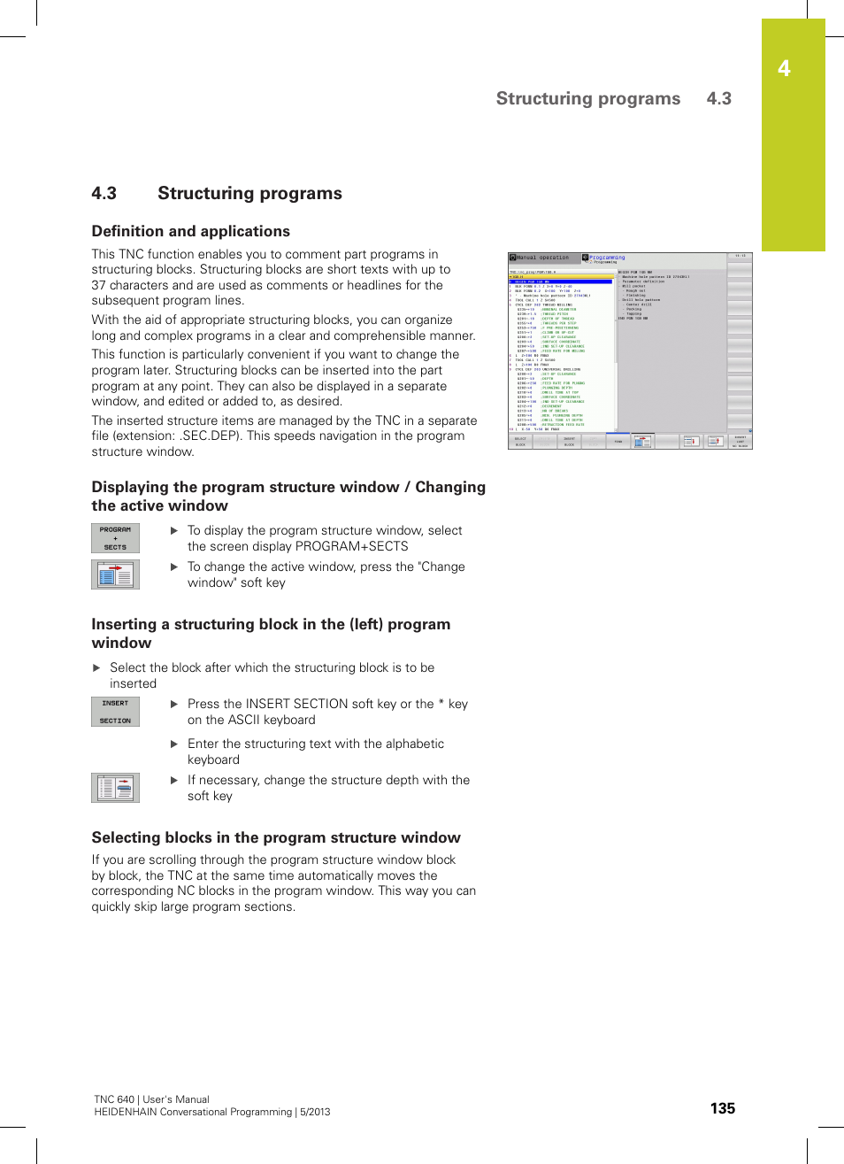 3 structuring programs, Definition and applications, Selecting blocks in the program structure window | Structuring programs, Structuring programs 4.3 | HEIDENHAIN TNC 640 (34059x-02) User Manual | Page 135 / 662