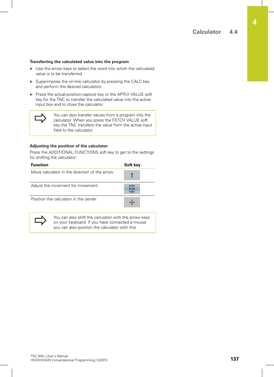 Calculator 4.4 | HEIDENHAIN TNC 640 (34059x-02) User Manual | Page 137 / 662