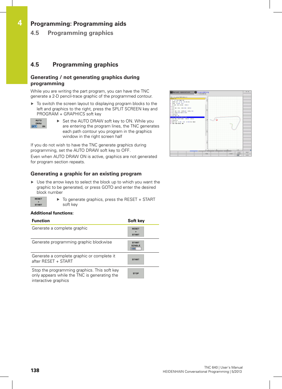 5 programming graphics, Generating a graphic for an existing program, Programming graphics | HEIDENHAIN TNC 640 (34059x-02) User Manual | Page 138 / 662