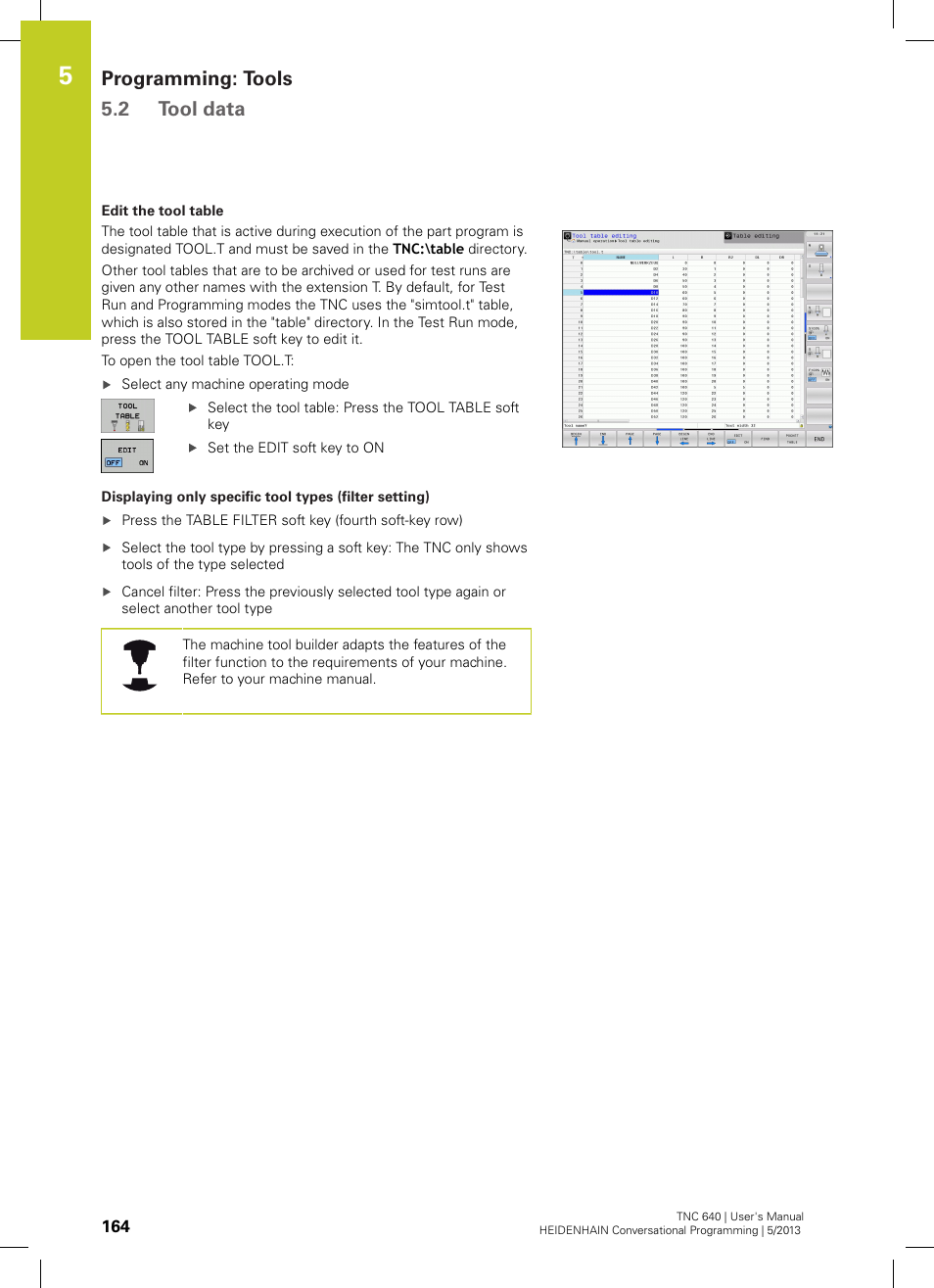 Programming: tools 5.2 tool data | HEIDENHAIN TNC 640 (34059x-02) User Manual | Page 164 / 662