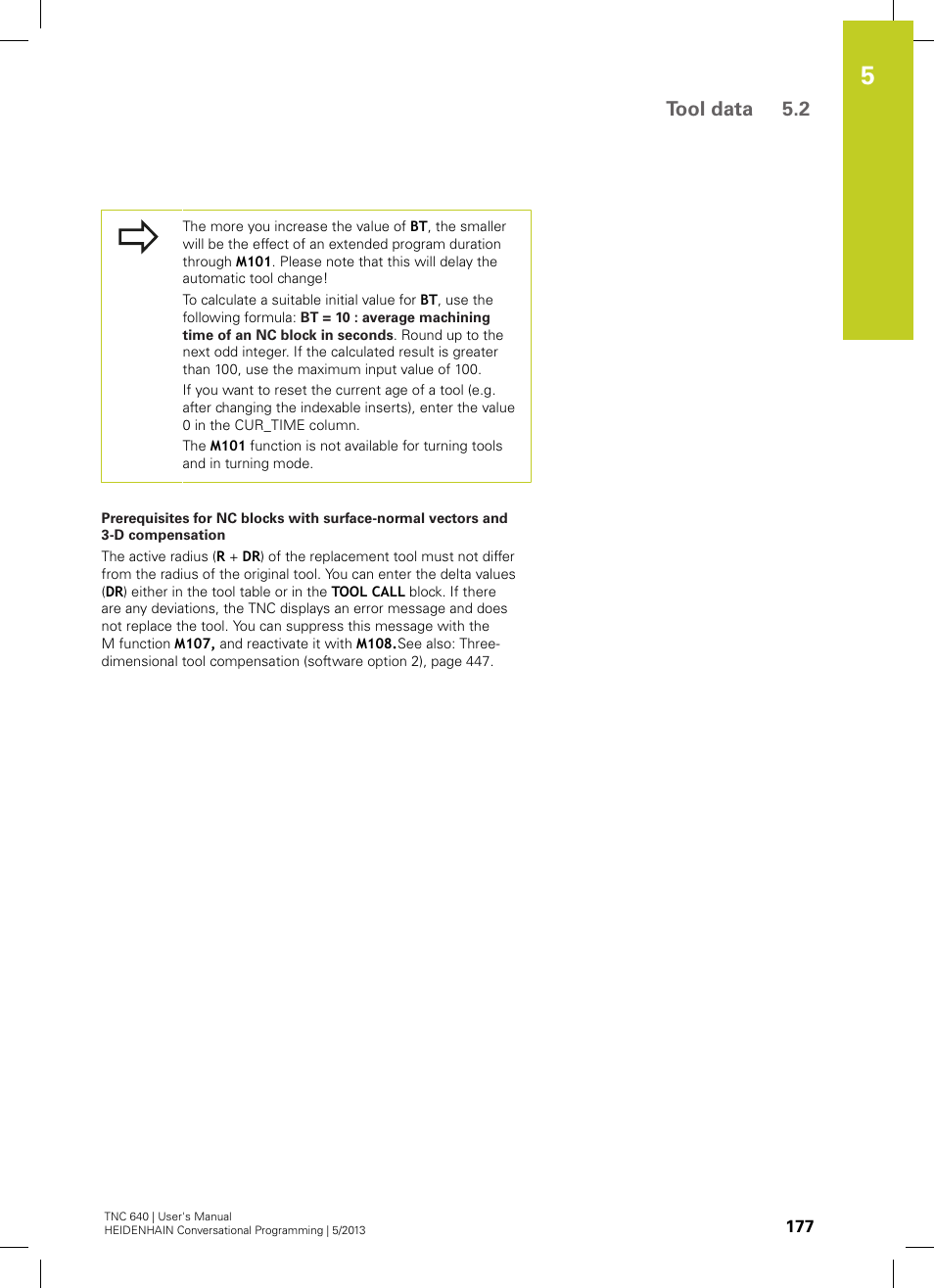 Tool data 5.2 | HEIDENHAIN TNC 640 (34059x-02) User Manual | Page 177 / 662
