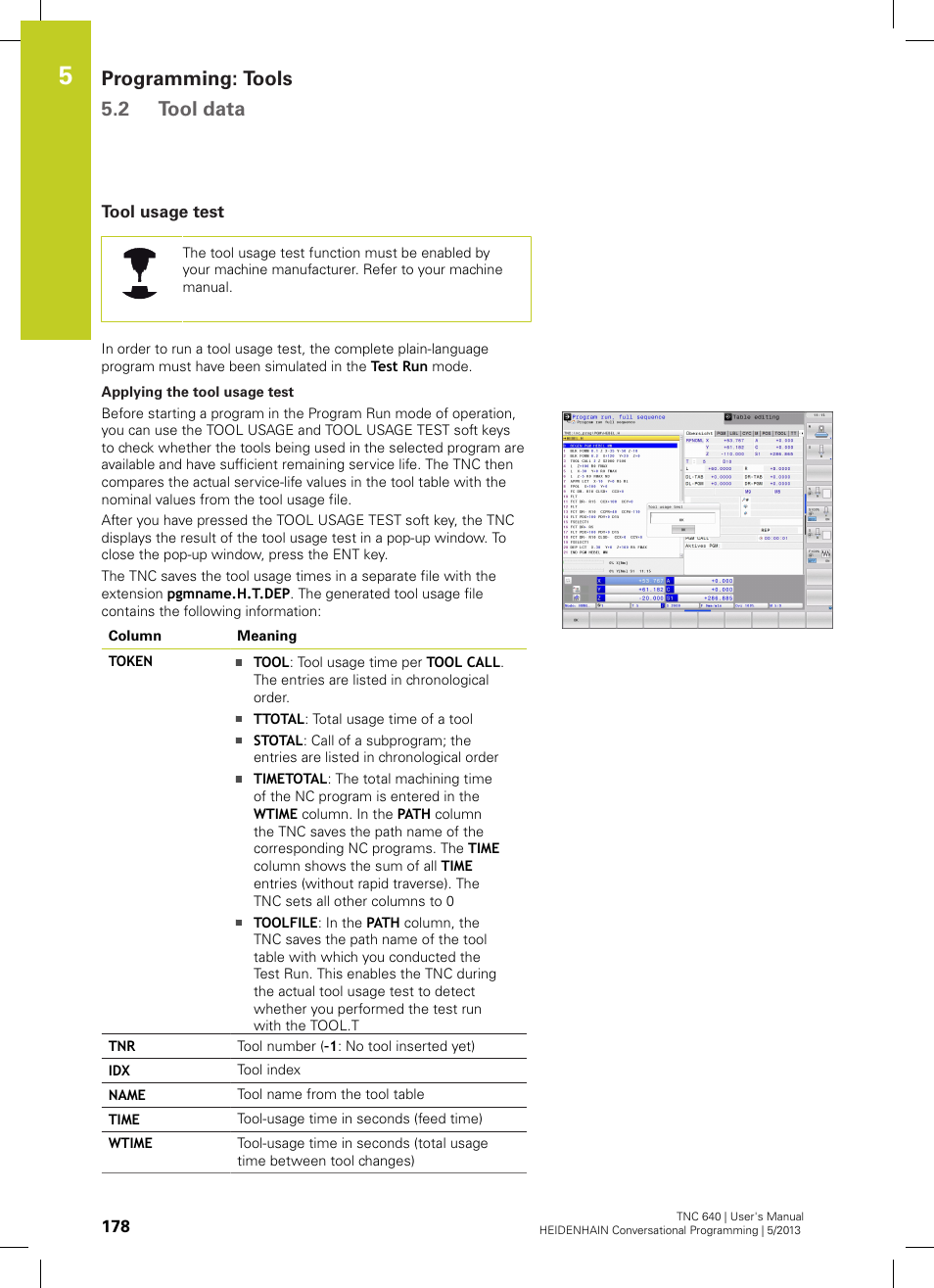 Tool usage test, Programming: tools 5.2 tool data | HEIDENHAIN TNC 640 (34059x-02) User Manual | Page 178 / 662