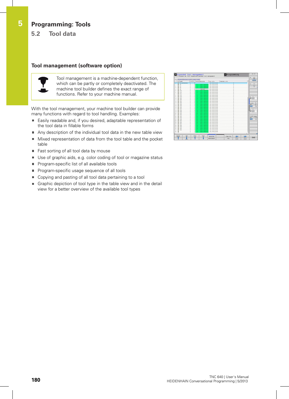 Tool management (software option), Programming: tools 5.2 tool data | HEIDENHAIN TNC 640 (34059x-02) User Manual | Page 180 / 662