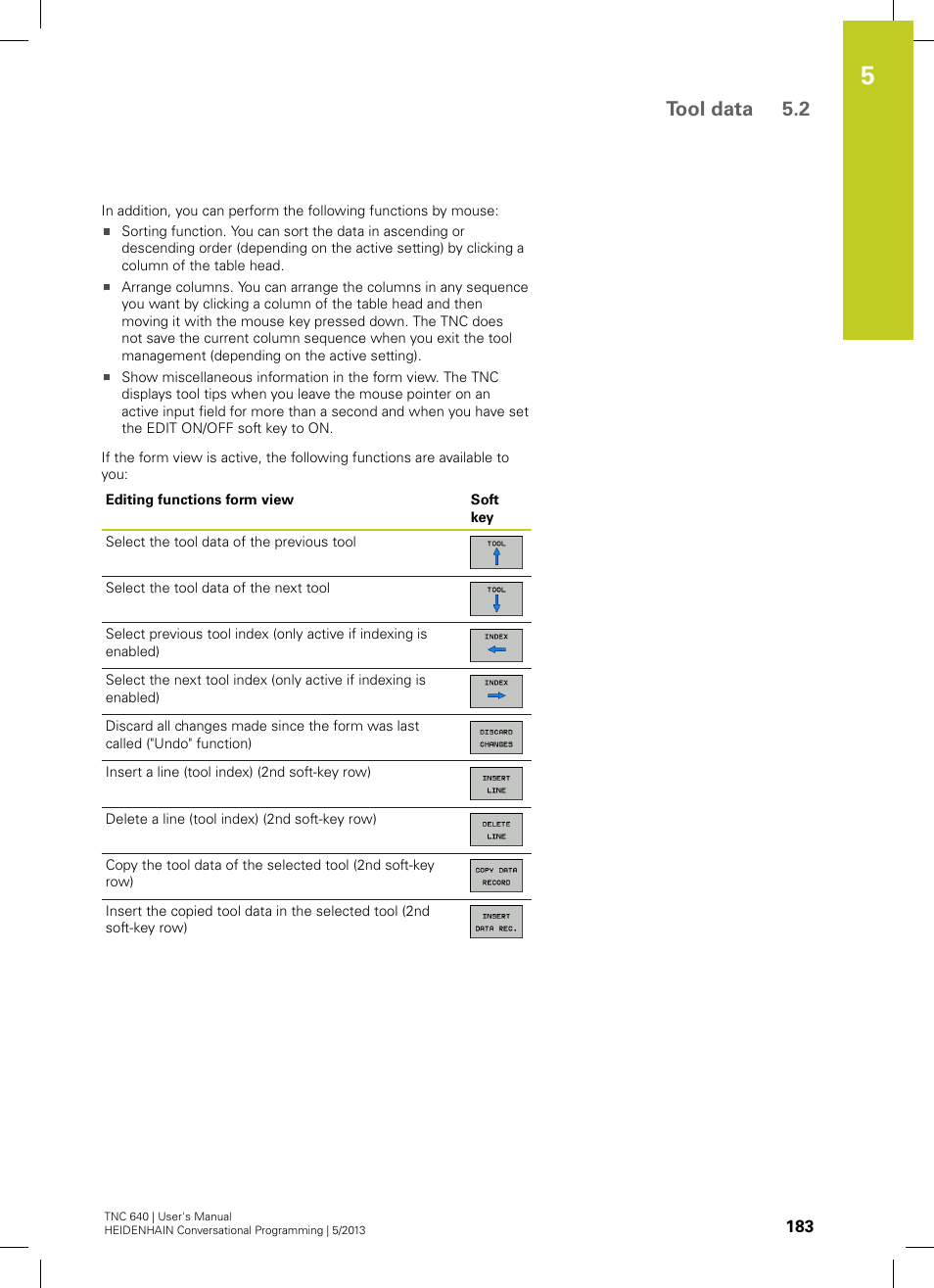 Tool data 5.2 | HEIDENHAIN TNC 640 (34059x-02) User Manual | Page 183 / 662