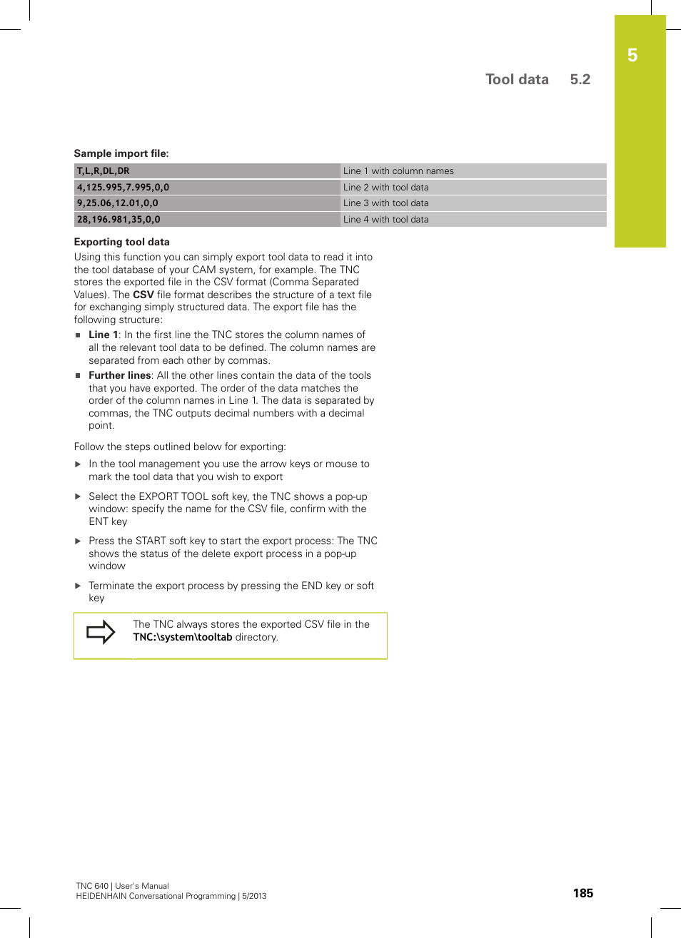 Tool data 5.2 | HEIDENHAIN TNC 640 (34059x-02) User Manual | Page 185 / 662