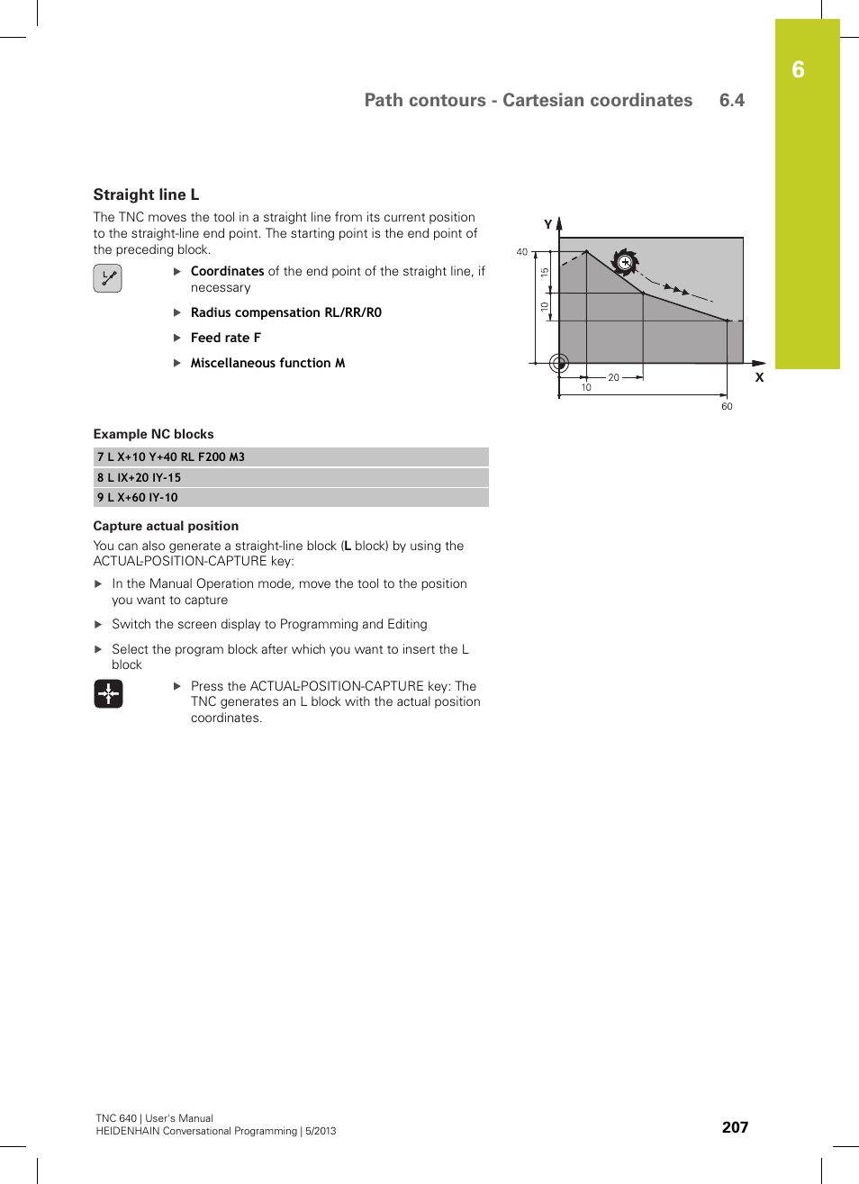 Straight line l, Path contours - cartesian coordinates 6.4 | HEIDENHAIN TNC 640 (34059x-02) User Manual | Page 207 / 662