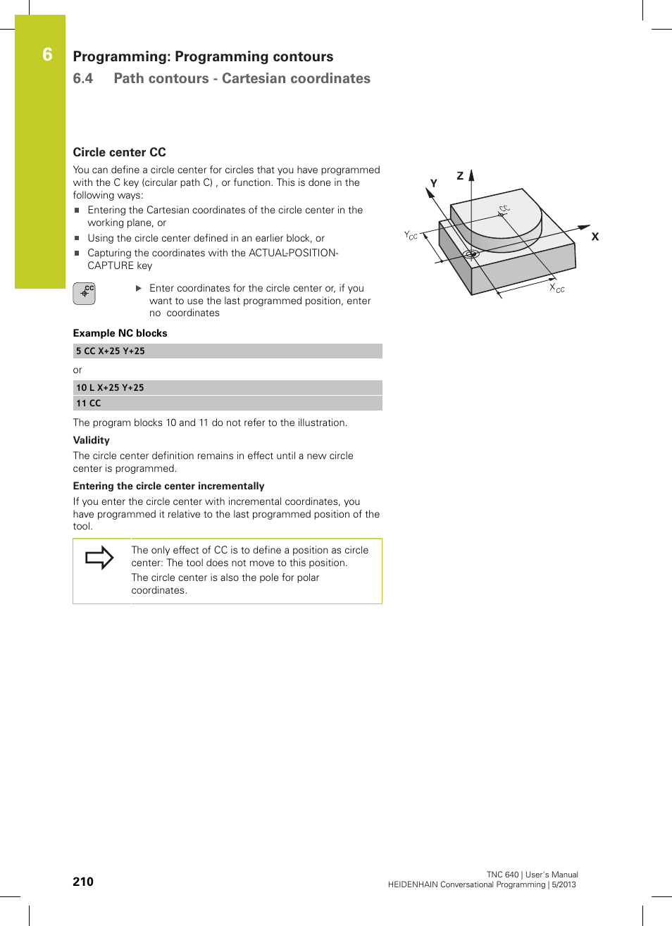 Circle center cc | HEIDENHAIN TNC 640 (34059x-02) User Manual | Page 210 / 662