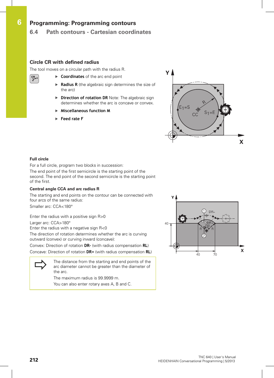 Circle cr with defined radius | HEIDENHAIN TNC 640 (34059x-02) User Manual | Page 212 / 662