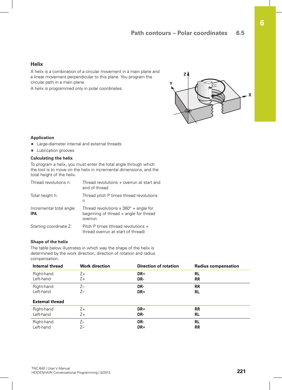 Helix, Path contours – polar coordinates 6.5 | HEIDENHAIN TNC 640 (34059x-02) User Manual | Page 221 / 662