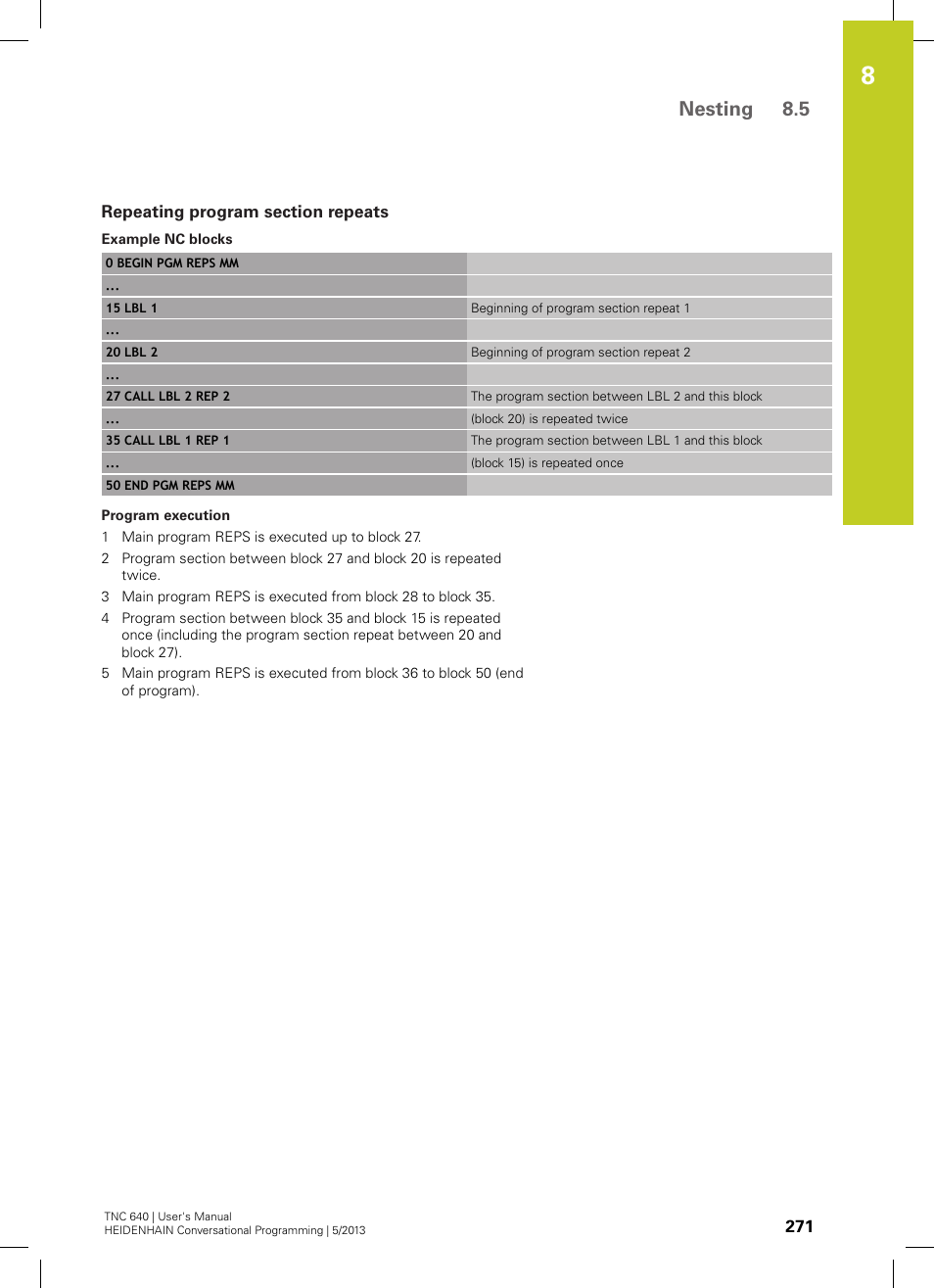 Repeating program section repeats, Nesting 8.5 | HEIDENHAIN TNC 640 (34059x-02) User Manual | Page 271 / 662