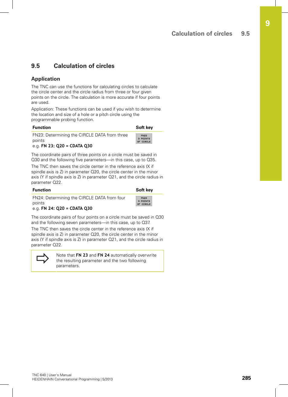 5 calculation of circles, Application, Calculation of circles | Calculation of circles 9.5 | HEIDENHAIN TNC 640 (34059x-02) User Manual | Page 285 / 662