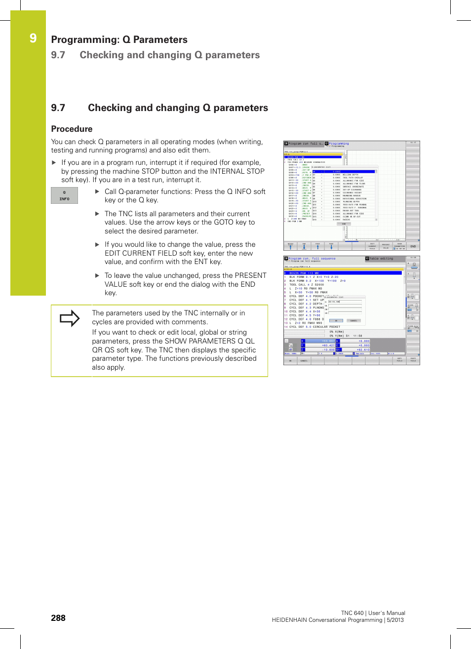 7 checking and changing q parameters, Procedure, Checking and changing q parameters | HEIDENHAIN TNC 640 (34059x-02) User Manual | Page 288 / 662