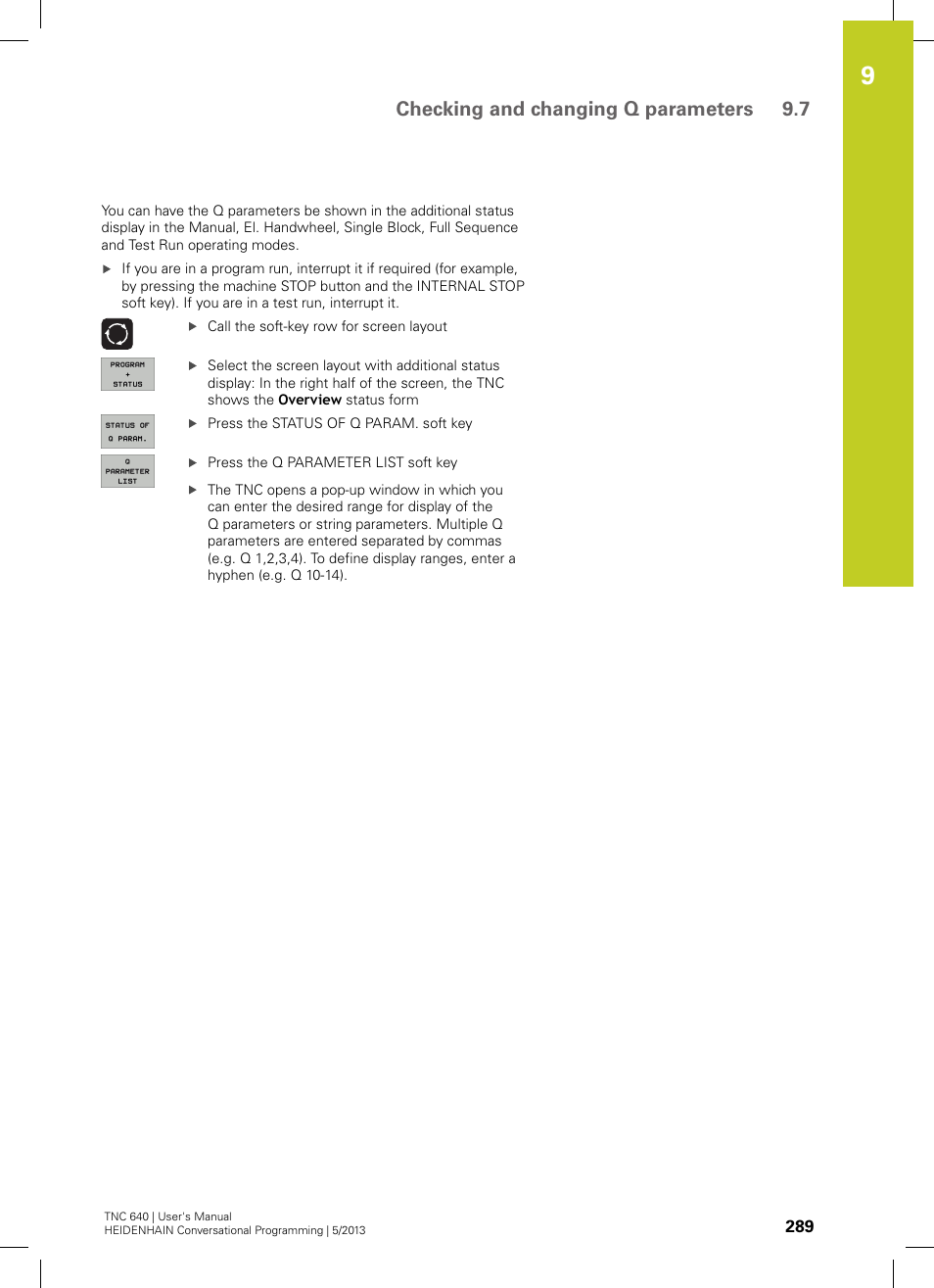 Checking and changing q parameters 9.7 | HEIDENHAIN TNC 640 (34059x-02) User Manual | Page 289 / 662