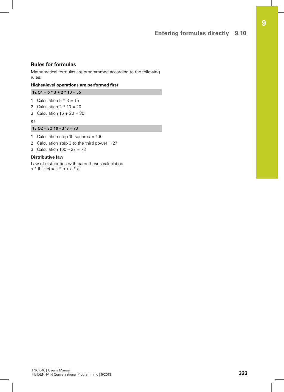 Rules for formulas, Entering formulas directly 9.10 | HEIDENHAIN TNC 640 (34059x-02) User Manual | Page 323 / 662